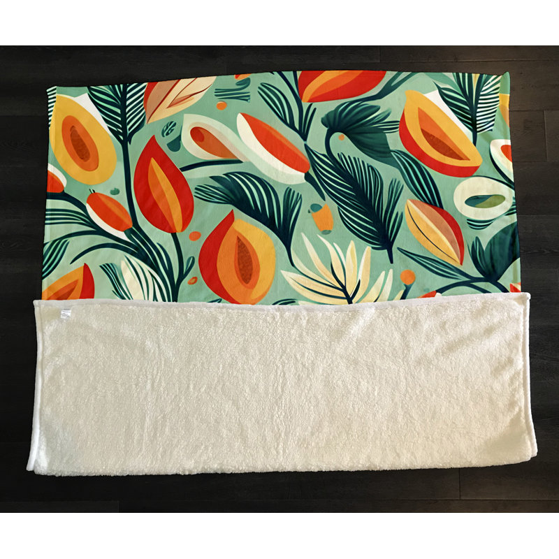 Throw Blanket, 51" W x 60" L, Floral/Abstract, Orange/Green