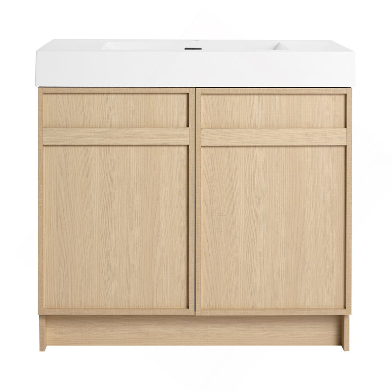 Meuble-lavabo sur pied 36 po avec lavabo en résine blanche et 2 portes d'armoire à fermeture en douceur, 36"