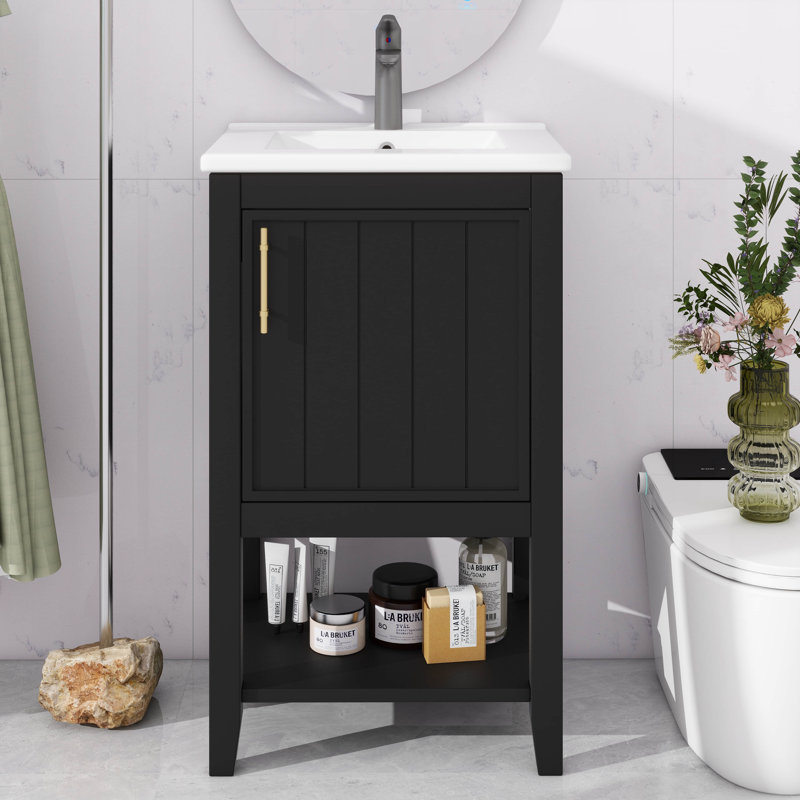 Améliorez le rangement avec un meuble-lavabo de 20 po avec évier et tablettes ouvertes, Noir