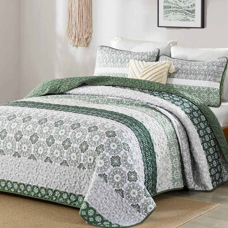 Ensemble de couvre-lit 3 pièces Boho, Courtepointe pour lit grand + deux taies décorati