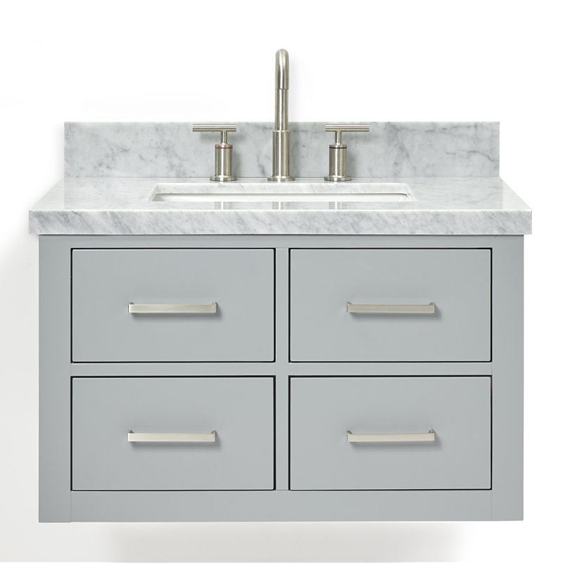 Ensemble de meuble-lavabo mural simple 31 po Macolm, Gris, Nickel brossé