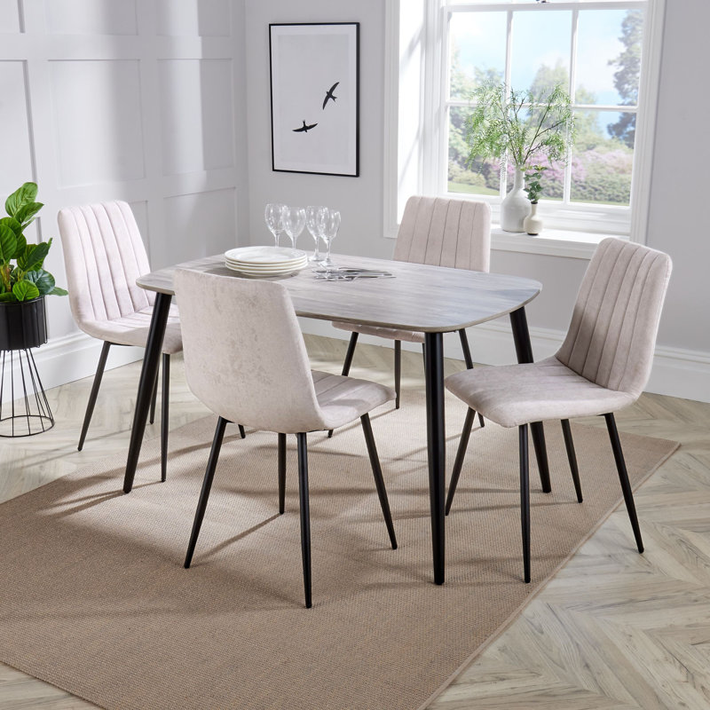Aspen 1200mm foiled rect. table & 4 fabric chair Set, Grey, Platinum