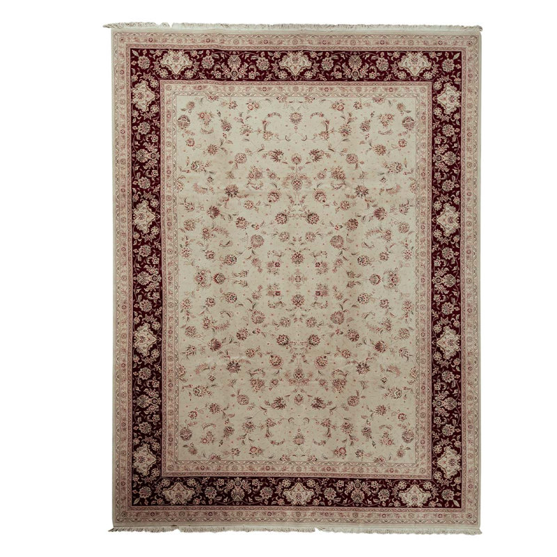Tapis oriental beige / ivoire / rouille noué à la main 9 pi x 12 pi
