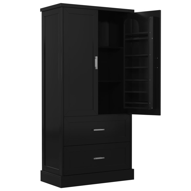 Tall Bathroom Storage Cabinet, Cabinet With Two Doors And Drawers, Adjustable Shelf, MDF Board