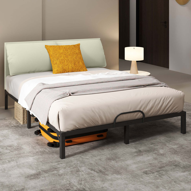 Lit plateforme en tissu d'ameublement, Beige, Full/Double