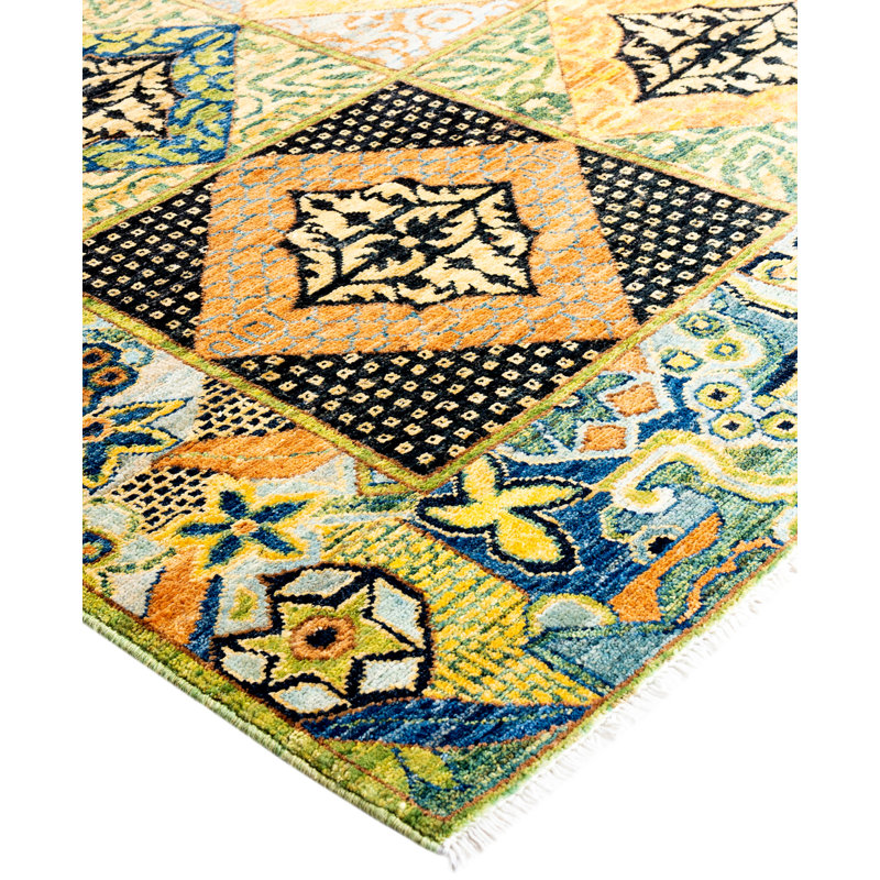 Overdyed Hand-Knotted Wool Modern-Contemporary Green Area Rug 5' 7" x 8' 0"