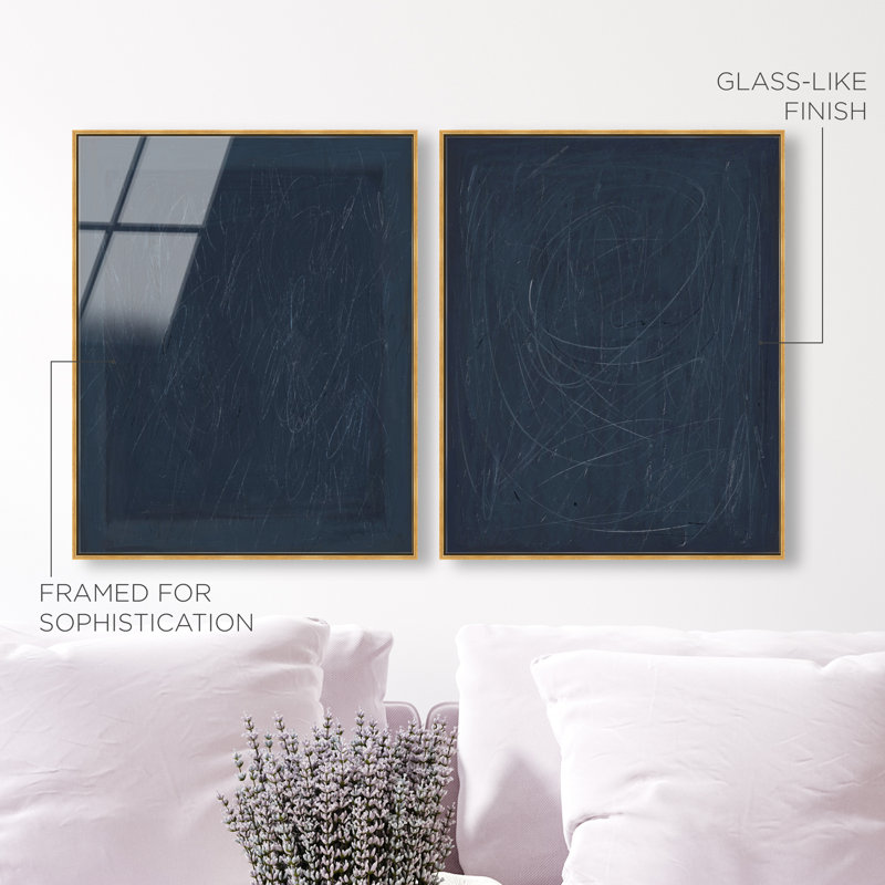Deep Blue Set High-Gloss Frameless Acrylic Glass Wall Art Abstract Print by Oliver Gal, Ready to Hang, 16 x 20, 17"H x 21"W