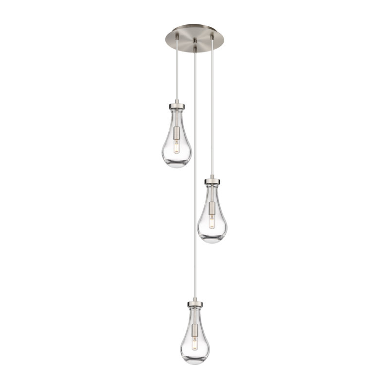 Luminaire suspendu grappe à 3 lumières Baysinger, Transparent, Nickel satiné brossé