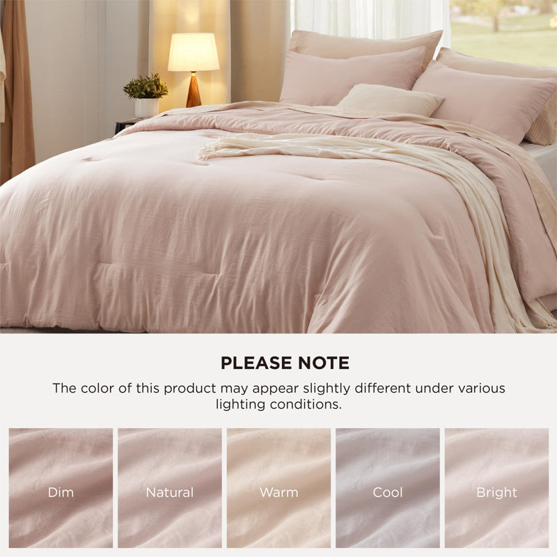 Bedsure Reversible Prewashed Comforter Set, Light Pink, Cal King Comforter + 2 Standard Pillowcases