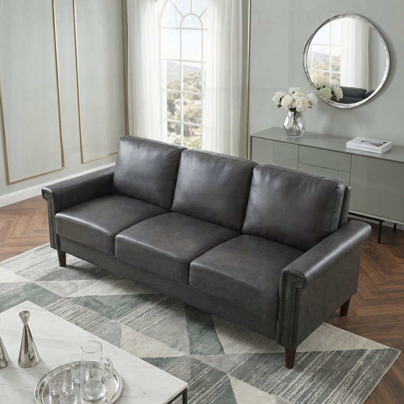 Siège de coussin de revêtement en similicuir de 1 pièce avec garniture cloutée, parfait pour les meubles de salon transitionnels et les sièges confortables.