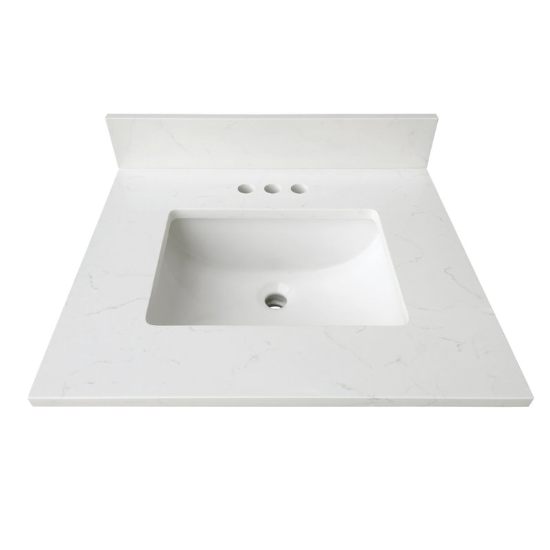 Plan de toilette en quartz blanc de Carrare de 63,5 cm (25 po) avec lavabo et dosseret