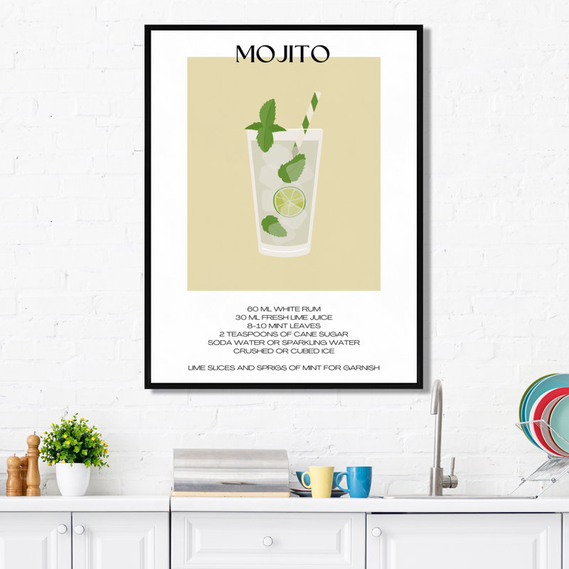 Décoration murale Mojito Traditional Cuban Punch II - cocktails, Cadre flottant noir, H 20 po x l 12 po