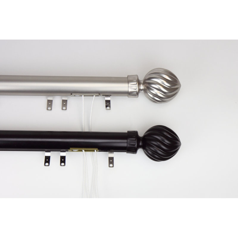 Elite Traverse Fluted Ball Centre Open Single Curtain Rod and Hardware Set, 30" - 48" W, Nickel satiné
