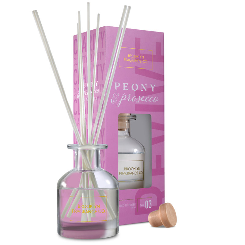 Brooklyn Fragrance Co. Aroma Diffuseur - parfum durable de qualité supérieure - assainisseurs d'air pour les pivoines et les parfums Prosecco - diffuseur de roseaux pour une grande pièce - 100 ml
