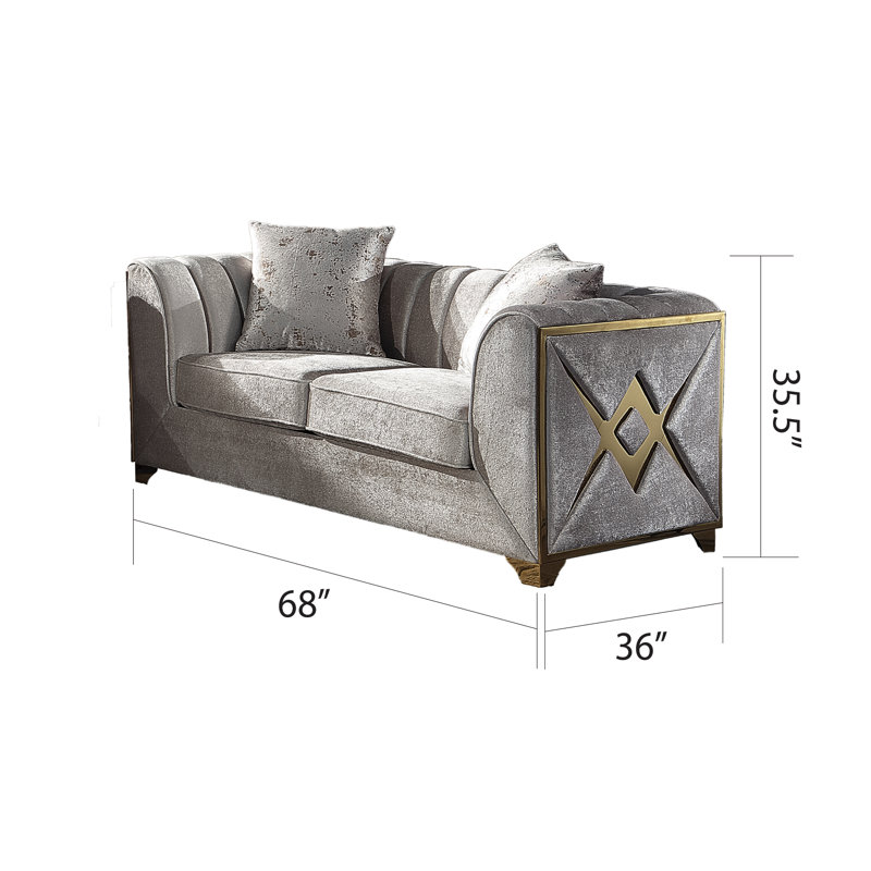 Arron 3 - Piece Velvet Living Room Set, Cream Velvet