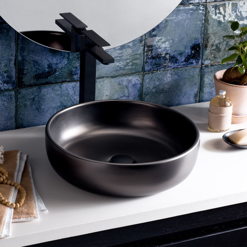 Bliss 16" Round Fireclay Vessel Bathroom Sink, Gunmetal