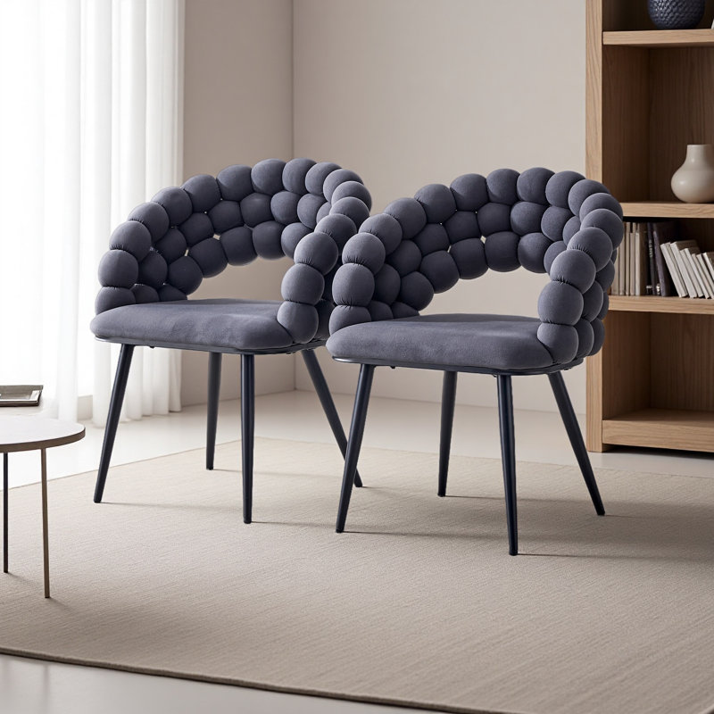 Chaises de salle à manger en velours, Gris, Noir