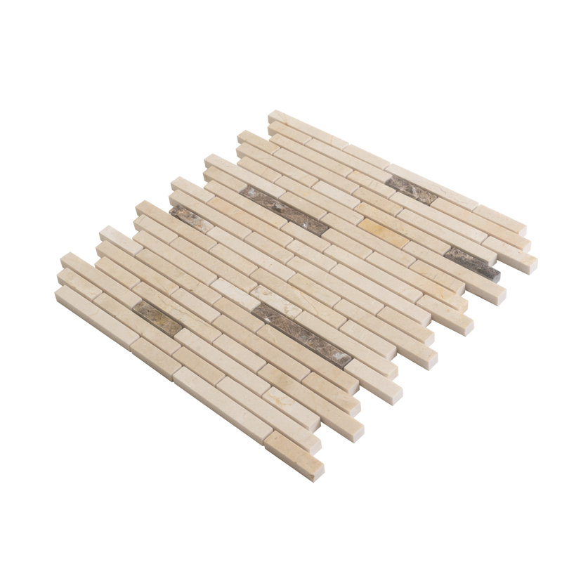 11.6 x 12 Eastern Linear Marble Mosaic Tile, Beige