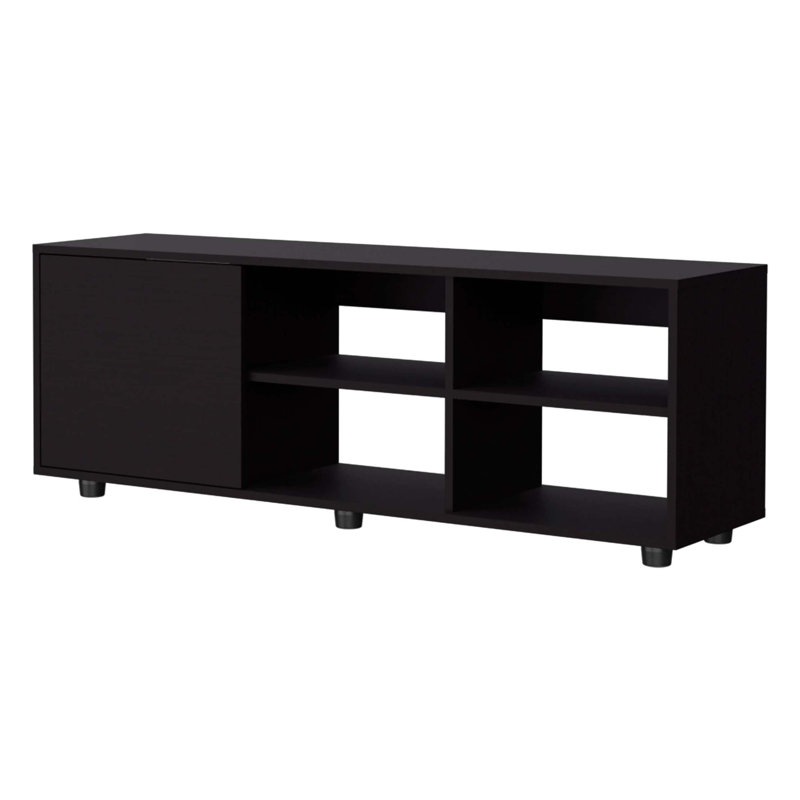 Meuble télé Wengue avec porte et rangement ouvert, Wengé