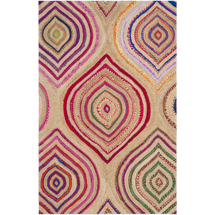 Abhay Hand Woven Jute/Chindi Geometric Rug in Natural
