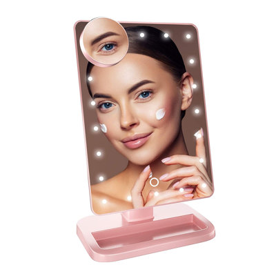 Miroir de maquillage tactile à DEL à intensité variable avec aspiration 5X et 360 degrés