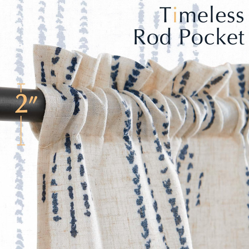 Rideau de cuisine Boho Linen, Bleu / Beige, L 50 po x L 24 po