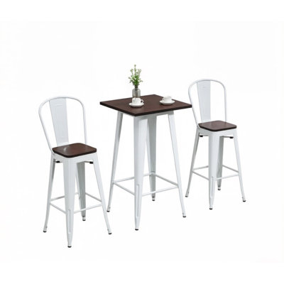 Industrial 3-Piece Pub Table and Chairs Set, Square Bar Height Table with Footrests for Kitchen and Breakfast Nook