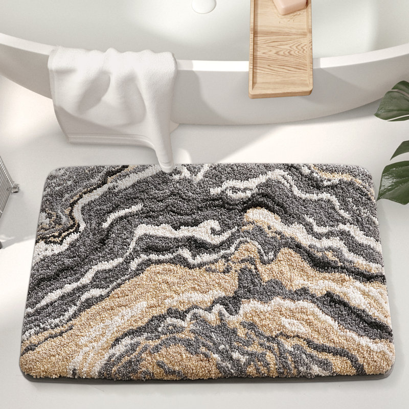 Tapis de bain antidérapant lavable à la machine, Simple - L 30 po x l 17 po, Gris / brun abstrait