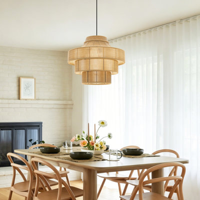 Luminaire suspendu en rotin tissé, plafonnier boho à hauteur réglable pour îlot de cuisine, salon, chambre à coucher