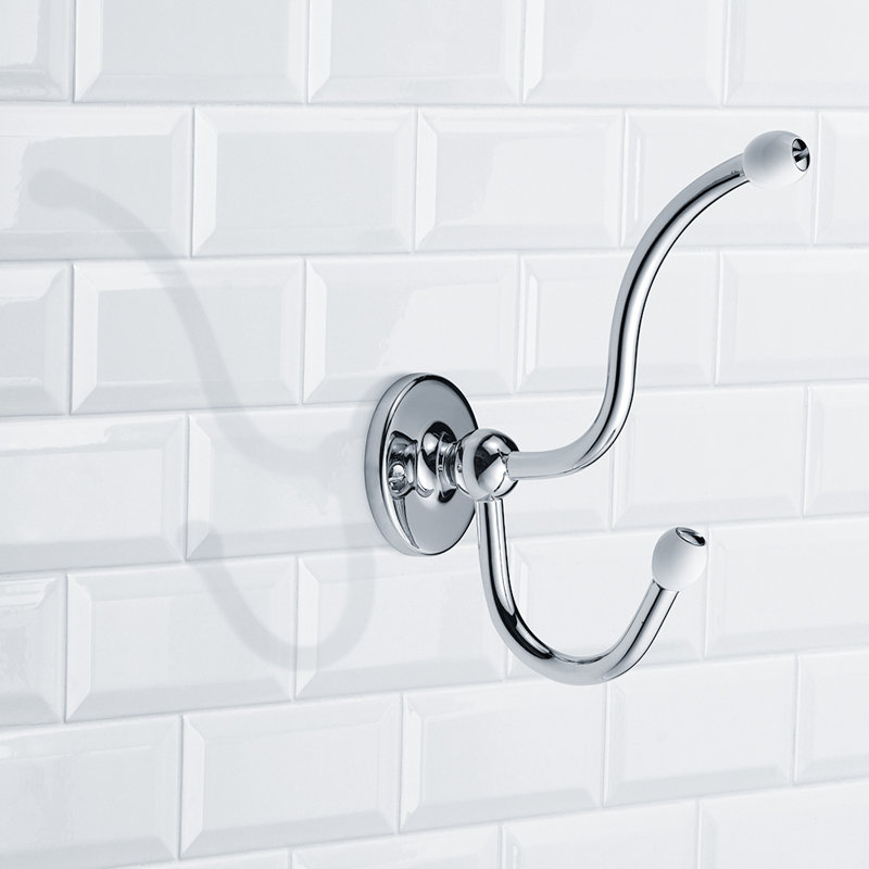 Classic White Double Wall Mounted Robe Hook with Acorns, Polished Chrome