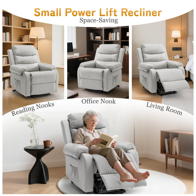 Power Lift Recliners , Small Recliner For Small Space, Electric Recliner Chair For Elderly With Side Pockets, Light Gray