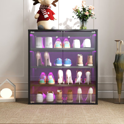 Quality Shoe Box With Led - 4 Tier Stackable Wooden Storage Glass Door For Sneakers Stain