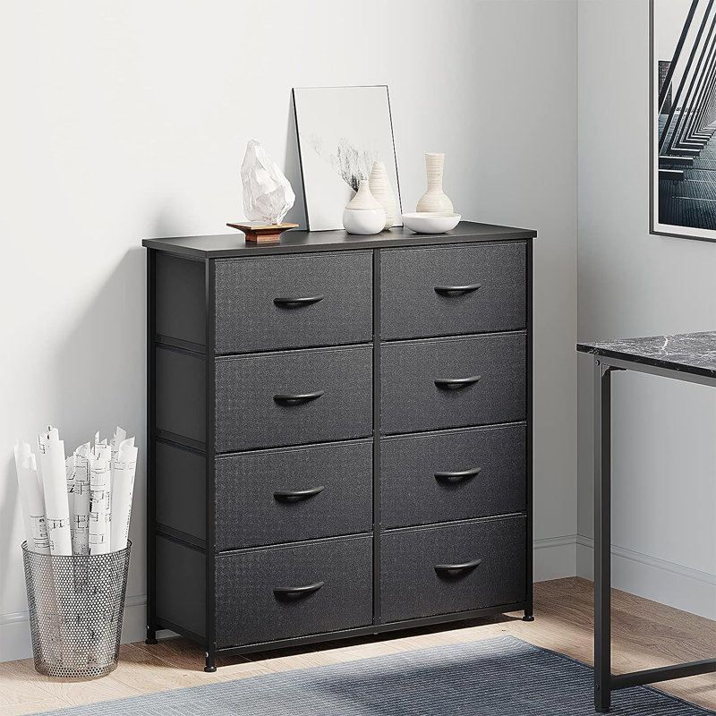 Commode 8 tiroirs Dyonisia, Gris noir