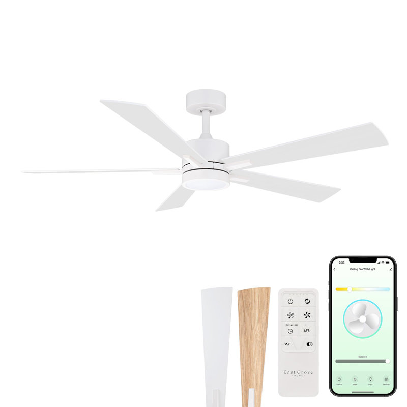 Bali Smart 5-Blade 52in Ceiling Fan 2700K-6000K CCT Selectable LED Light Kit with Remote Control and Hardware with Reversible Blades in Weathered Works With iOS or Android App