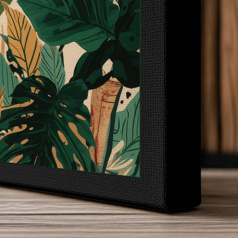 Foliage Pattern Tropical - Wrapped Canvas, 36x24 - 91.4 x 61.0 cm, Black Border