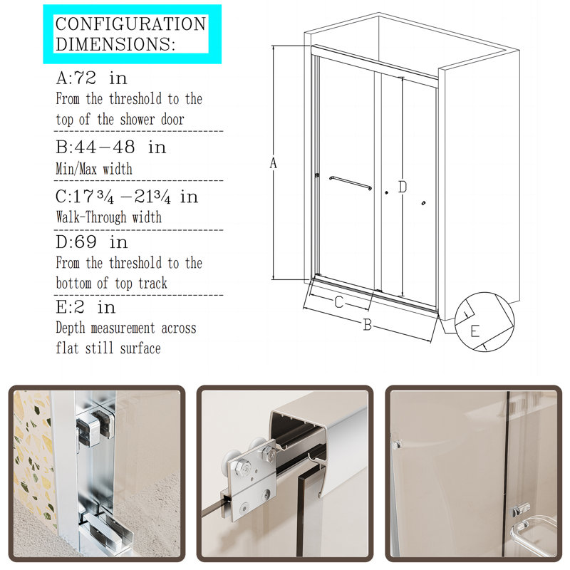 Porte de douche coulissante double semi-sans cadre, Chrome