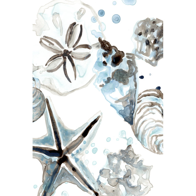 Cerulean Seashells IV - Painting, 30 cm H x 20 cm W, Wrapped Canvas