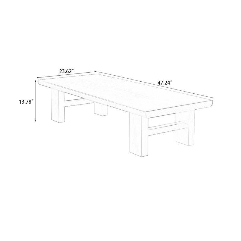 Brown Solid Wood Rectangular Coffee Table, 13.78" H x 47.24" L x 23.62" W
