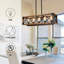 Rectangle Wood Chandelier Kitchen Lighting Fixtures,5 Lights Ceiling Hanging Pendant Lighting Farmhouse