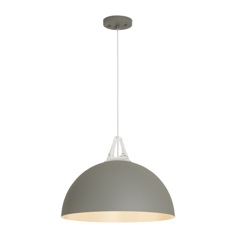 1-Light Simple Design Colorful Dome Pendant Light with Adjustable Height, Grey