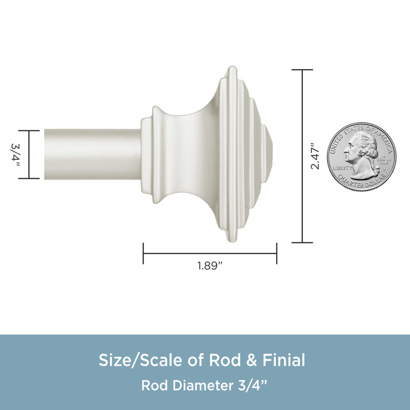 Brushed Nickel Steel Double Bay Window Curtain Rod with Square Finials