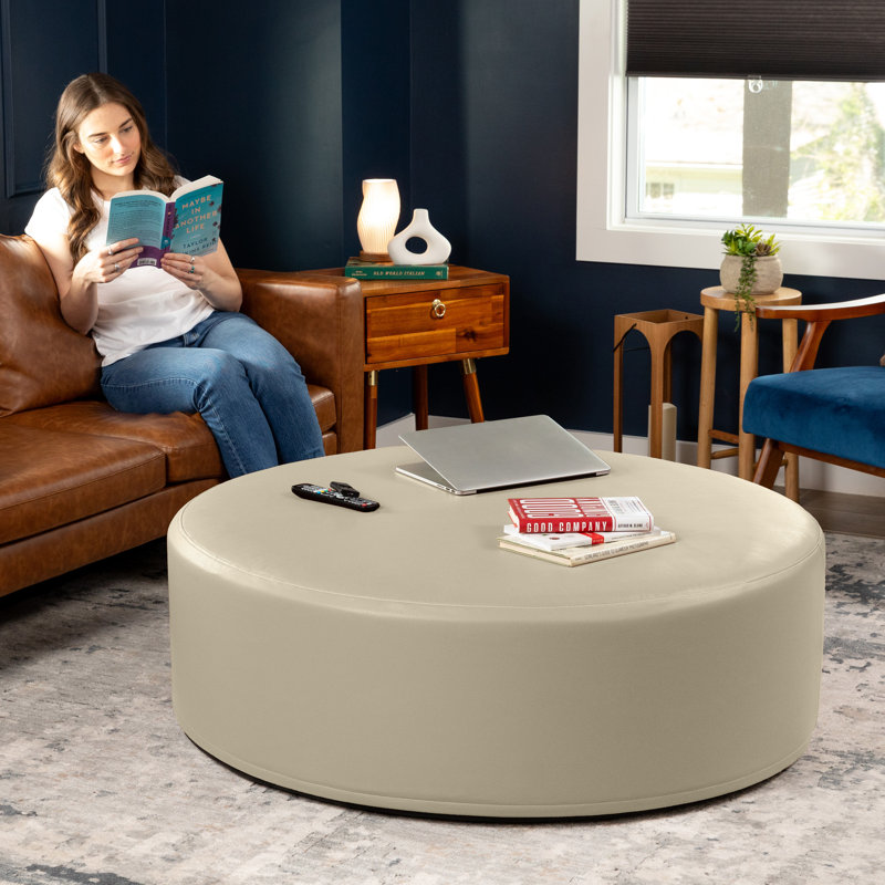 Repose-pieds rond rond et surdimensionné de 44 po Latitude Run® Candler, Crème, crème