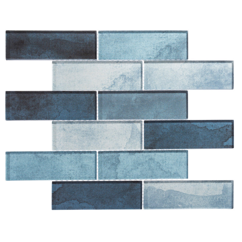 Migdal 2'' x 6'' Glass Brick Joint Mosaic Kitchen Backsplash, Bathroom, Shower, Wall and Floor Tile, Sky