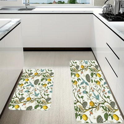 Tapis de cuisine beige colibri citron, ensemble de 2, pour cuisine et salle de bain