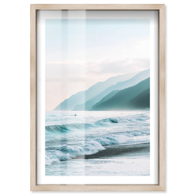 Ocean Tinted Rise Shadowbox Print Coastal Art Prints by Notoriart, Blonde Frame, 21 x 31