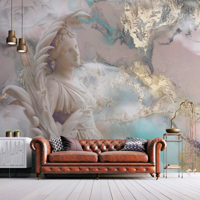 Statue ange, papier peint en marbre pastel