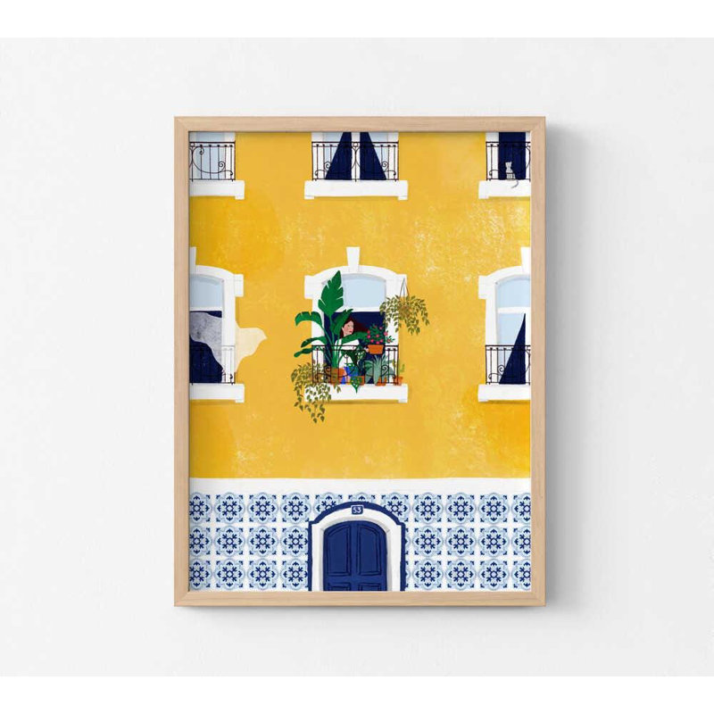 Affiche de fenêtre de Lisbonne - impression d'art méditerranéen coloré, H 32 po x l 24 po, Tanné