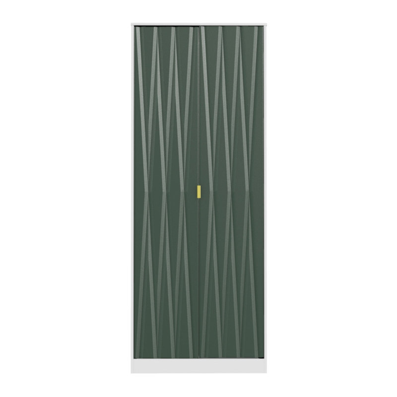 Fully Assembled Fellgren Diamond 2 Door Wardrobe, Green / White Matt Veneer