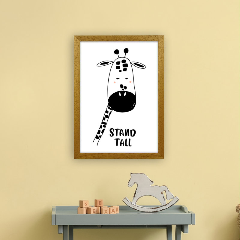Giraffe by Miniofmine - Print, 46cm H x 34cm W x 3cm D, Brown Framed