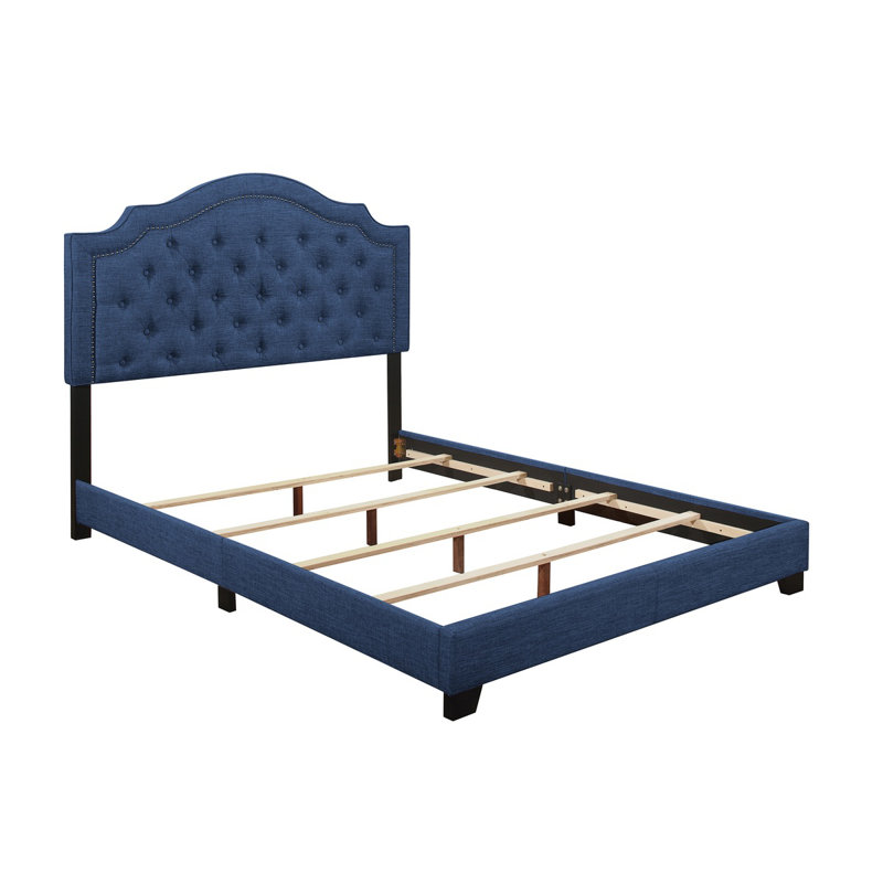 Kiraz Upholstered Wingback Bed, Blue, King